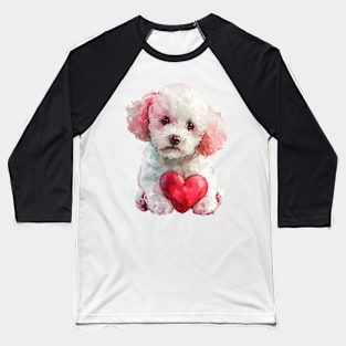 Valentine Poodle Holding Heart Baseball T-Shirt